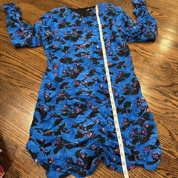 ZARA Mini Dress Womens Large Blue Floral Print Bodycone Long Sleeve NWT - Picture 10 of 10